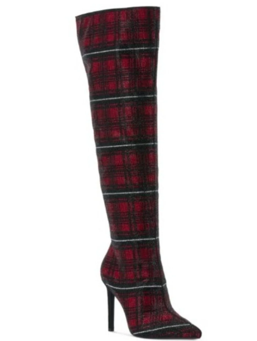 INC Women's Rhinestone Plaid Saveria Stiletto Over The Knee Dress Boots Sz: 5.5